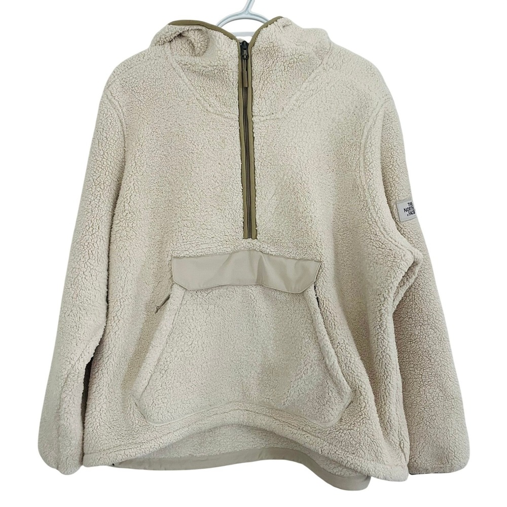 The North Face Campshire Sherpa Fleece Pullover Hoodie Cream Womens XXL Cozy EUC